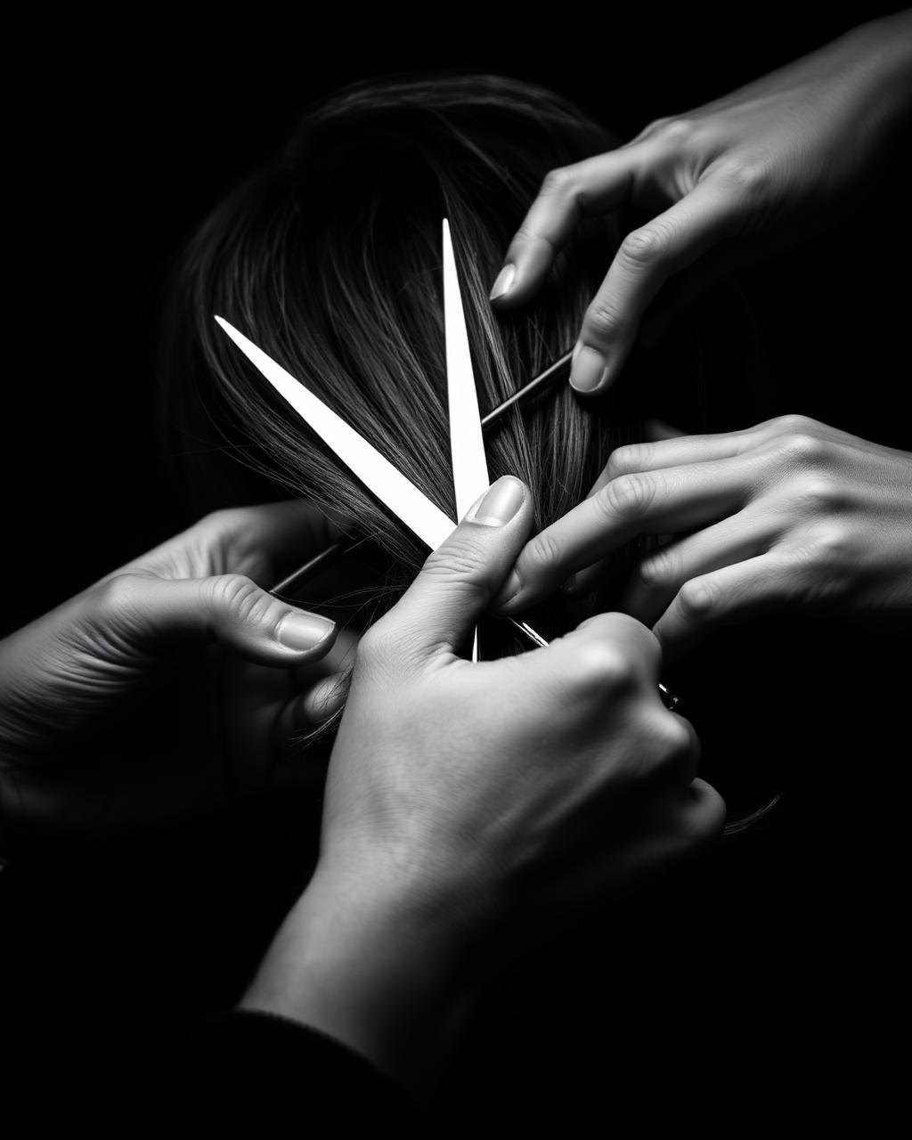 Hands shaping hair